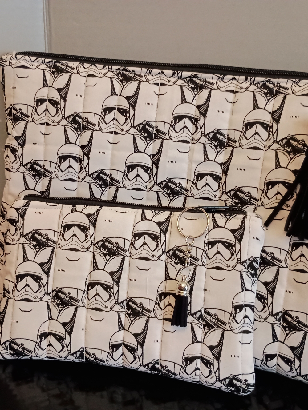 Hand Crafted Star Wars Stormtrooper Quilted Pouch Set - Black & White